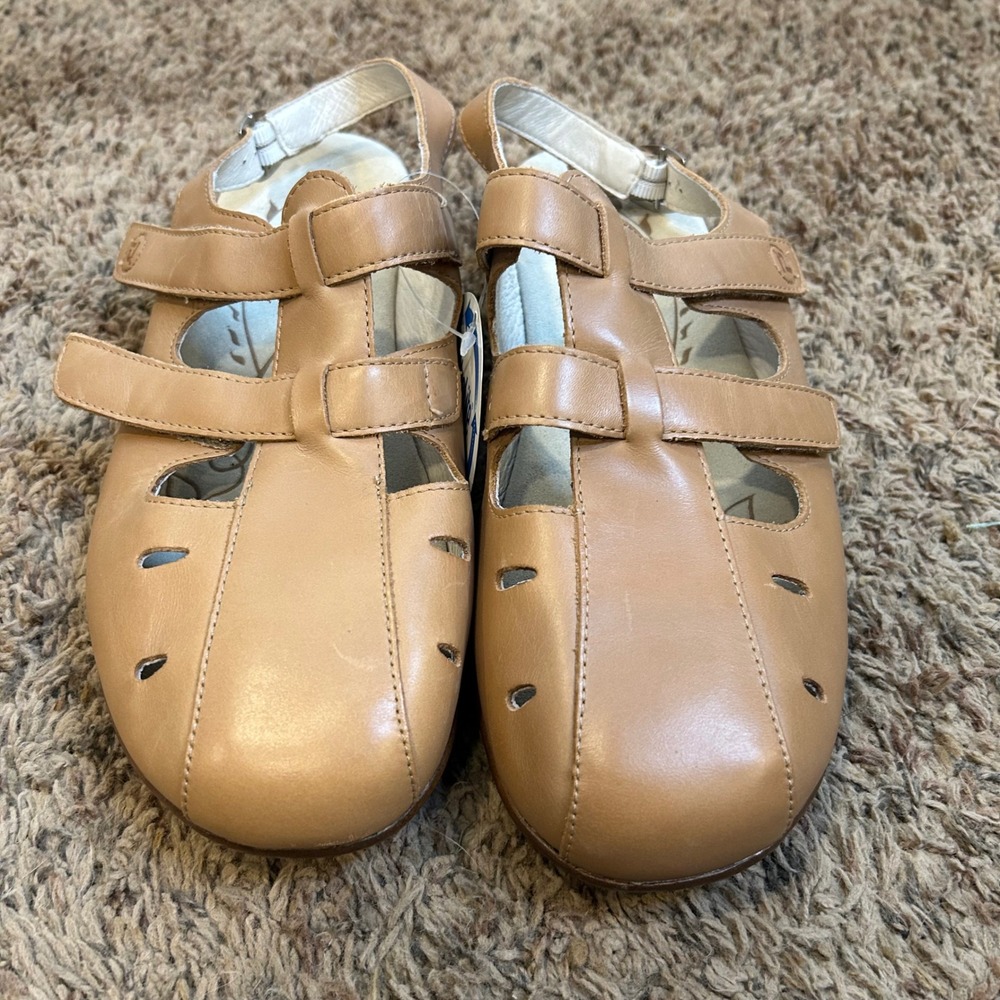 Propet W0304 Tan Leather Fisherman Sandals Slingback Comfort Shoes Womens 9 D